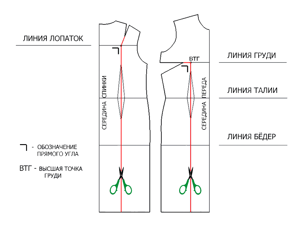 первый шаг составления выкройки